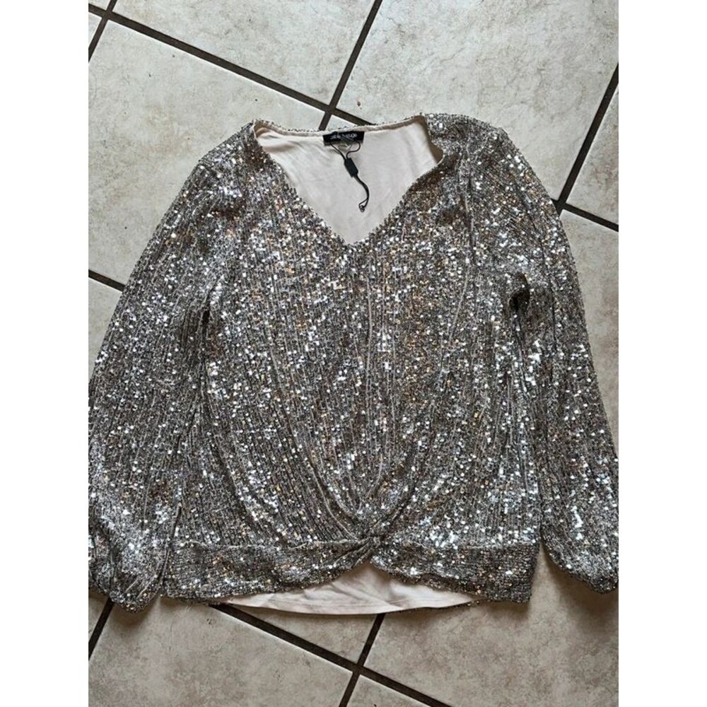 NWOT Cable & Gauge Silver Sequin Top Size Large
